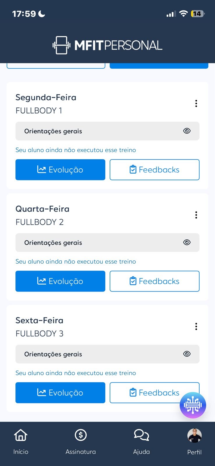 Sequência correta de cada treino